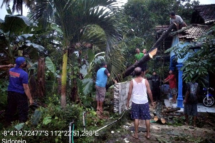 Rumah warga di Kecamatan Doko, Kabupaten Blitar tertimpa pohon tumbang selama hujan deras disertai angin kencang pada Minggu (21/11/2021) sore.