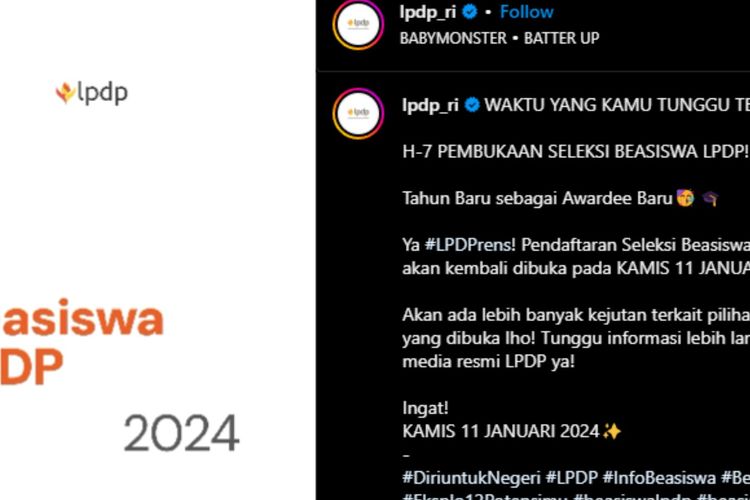 Tangkapan layar pengumuman tanggal pendaftaran beasiswa LPDP 2024.