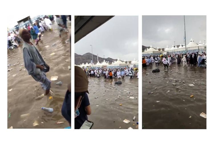 Tangkapan layar video yang menyebutkan bahwa Mina dilanda banjir.