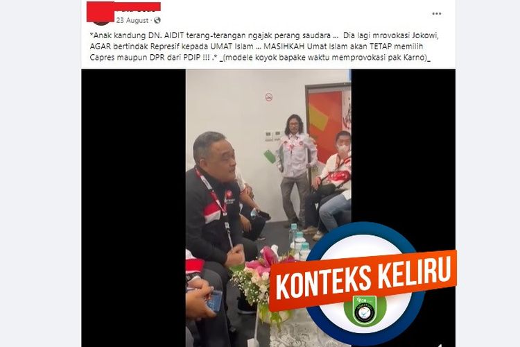 Tangkapan layar Facebook narasi yang menyebut anak kandung DN Aidit memprovokasi Jokowi untuk bertindak represif terhadap umat Islam