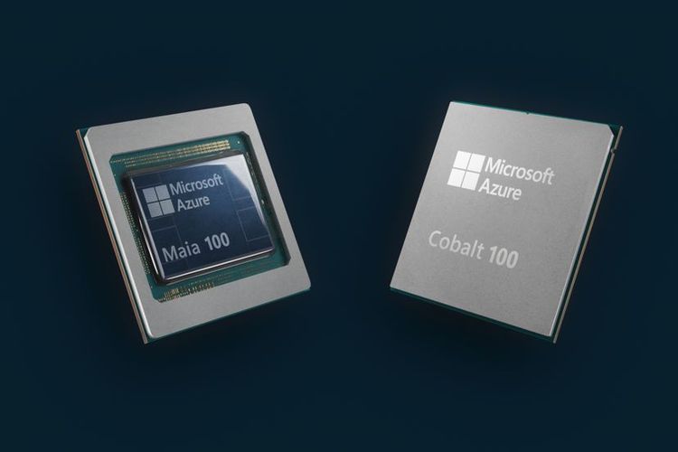 Ilustrasi dua chip AI baru Microsoft Maia 100 dan Cobalt 100.