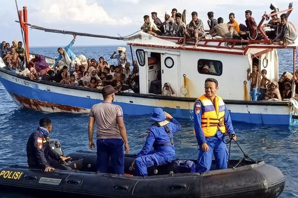 A file photo of a group of Rohingya on a fishing boat belongs to Indonesian fisherman in North Aceh dated June 24, 2020.  