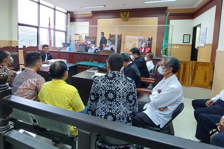 Suasana sidang kasus kebakaran Lembaga Pemasyarakatan Kelas I Tangerang yang digelar di Pengadilan Negeri Tangerang, Selasa (15/2/2022).