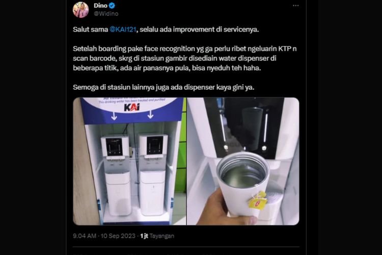 Tangkapan layar foto dispenser yanhg disediakan KAI di Stasiun Gambir, Jakarta.