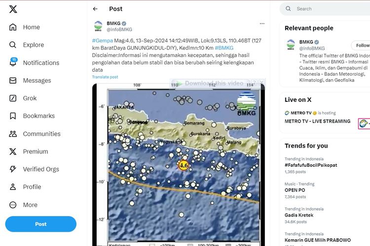Gempa Magnitudo 4,6 Guncang Gunungkidul
