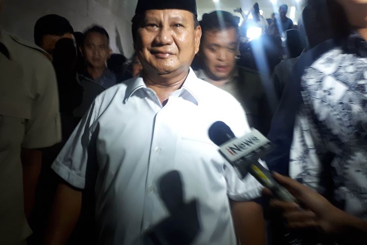 Calon presiden nomor urut 02 Prabowo Subianto di Polda Metro Jaya pada Senin (20/5/2019) sekitar pukul 21.00 WIB. 
