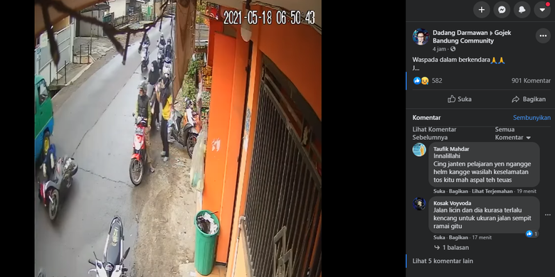 Tangkapan layar video kecelakaan maut pengendara sepeda motor tak pakai helm