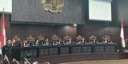 Suasana sidang pembacaan putusan permohonan uji materi yang diajukan oleh Setya Novanto di gedung MK, Jakarta Pusat, Rabu (21/2/2018).