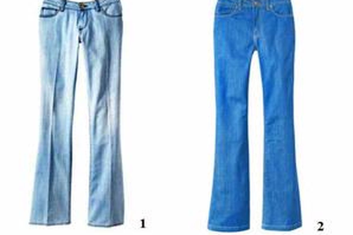Boot-cut (1) dan high-waist (2).