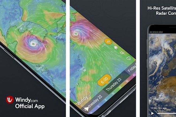 Ilustrasi aplikasi prakiraan cuaca Windy.