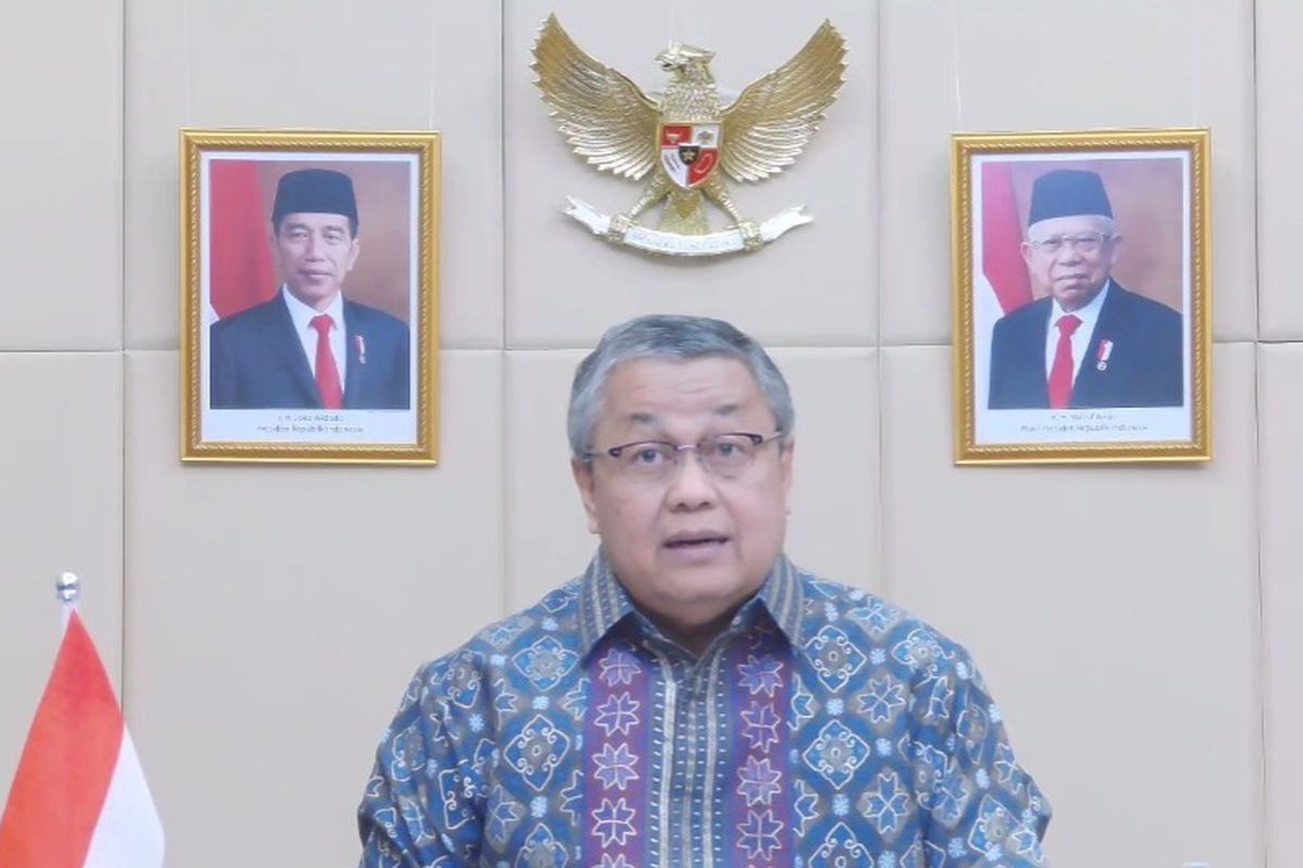 Gubernur Bank Indonesia (BI) Perry Warjiyo saat konferensi pers hasil Rapat Dewan Gubernur (RDG) BI September 2022 secara virtual, Kamis (22/9/2022).  