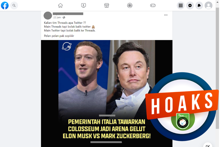 Tangkapan layar unggahan dengan narasi hoaks di sebuah akun Facebook, Rabu (5/7/2023), yang menyebut Jokowi menonaktifkan Ponpes Al Zaytun.