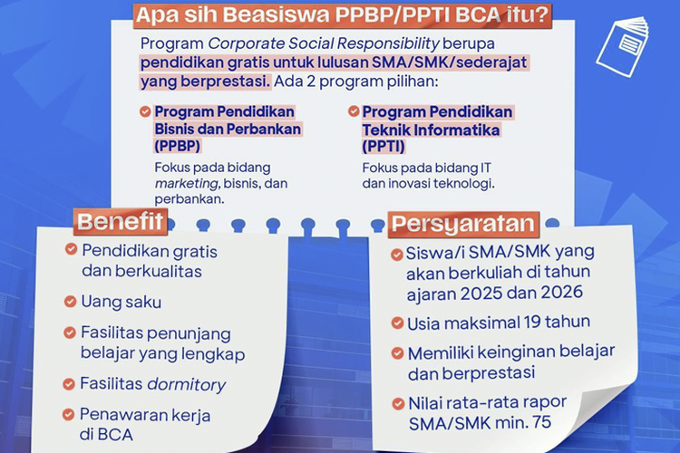 BCA Masih Buka Beasiswa PPBP/PPTI, Fasilitas Uang Saku hingga Penempatan Kerja