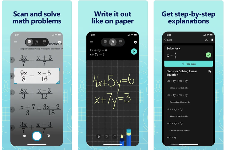 Aplikasi foto soal matematika, Microsoft Math Solver.