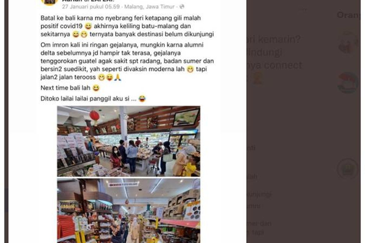 Tangkapan layar unggahan Twitter tentang pasien positif Covid-19 yang jalan-jalan keliling Malang