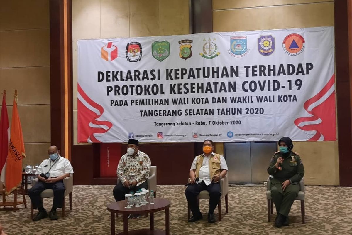 Konferensi pers pembentukan kelompok kerja penegakan protokol kesehatan Covid-19 Bawaslu Tangsel, Rabu (7/10/2020)