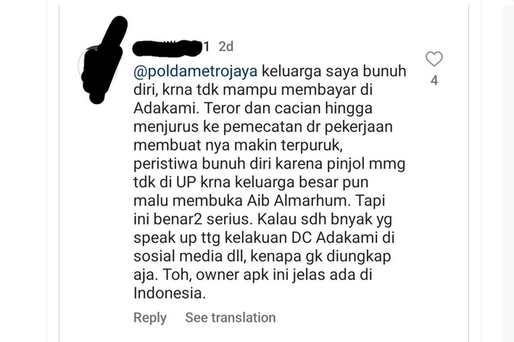 Utas nasabah pinjaman online bunuh diri.