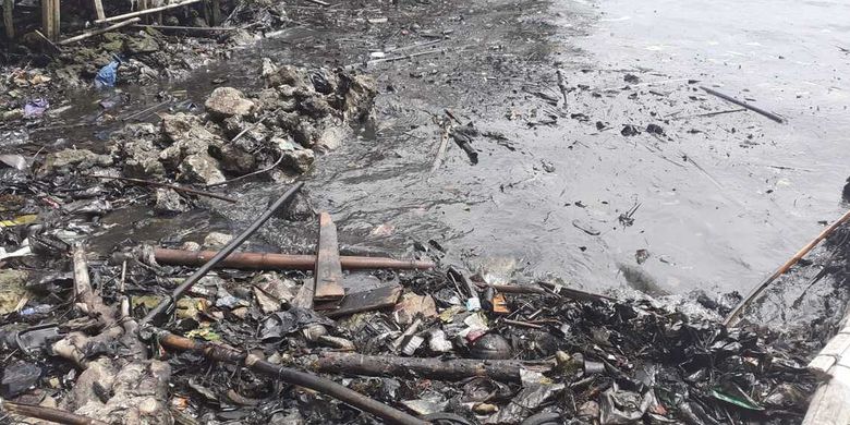 Kondisi Pantai Panjang Selatan di Kecamatan Panjang, Bandar Lampung yang diduga tercemar limbah.