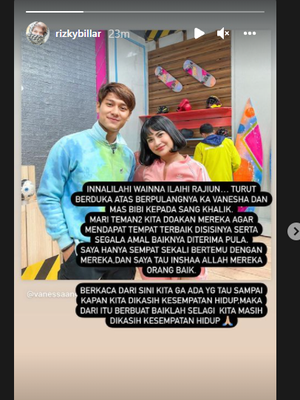 Rizky Billar berduka atas kepergian Vanessa Angel dan Bibi Andriansyah karena kecelakaan, Kamis (4/11/2021).