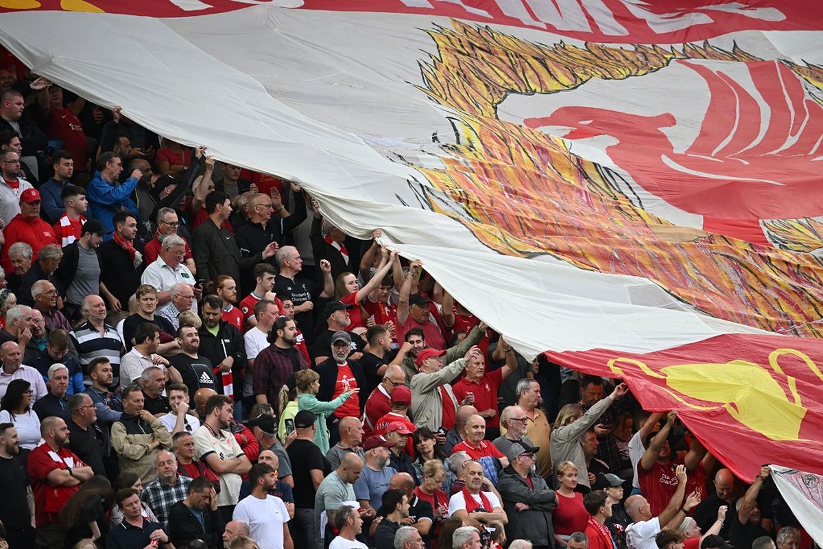 Suasana Stadion Anfield pada laga Liverpool vs Crystal Palace, 15 Agustus 2022. Terdekat, Stadion Anfield akan menjadi venue laga akbar Liverpool vs Man United yang dijadwalkan berlangsung pada Minggu (5/3/2023) malam WIB.