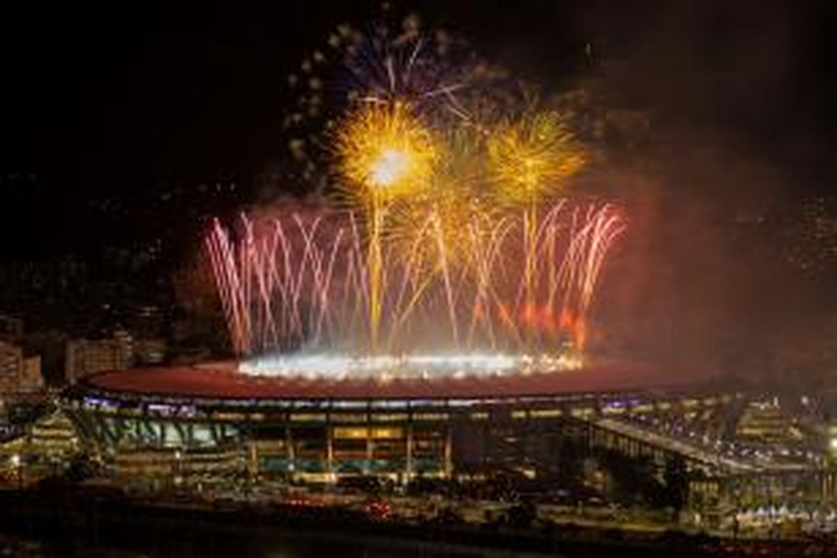 Stadion Maracana, Rio de Janeiro, Brasil, sesaat setelah Jerman menjadi juara Piala Dunia 2014. Jerman berhasil mengalahkan Argentina 1-0 pada partai final. Jerman menjadi satu-satunya tim Eropa yang berhasil meraih Piala Dunia di Amerika Selatan. 