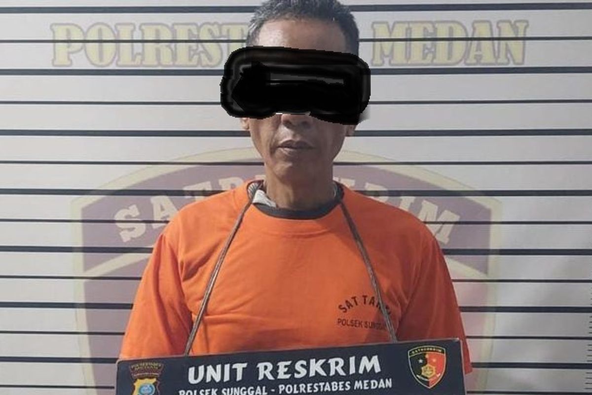 Bambang Sugiarto (57), tersangka penganiayaan pegawai Cabang Kejaksaan Negeri (Cabjari) Labuhan Deli, inisial BO, ditangkap di Jalan Murni, Kota Medan pada Jumat (23/8/2024)