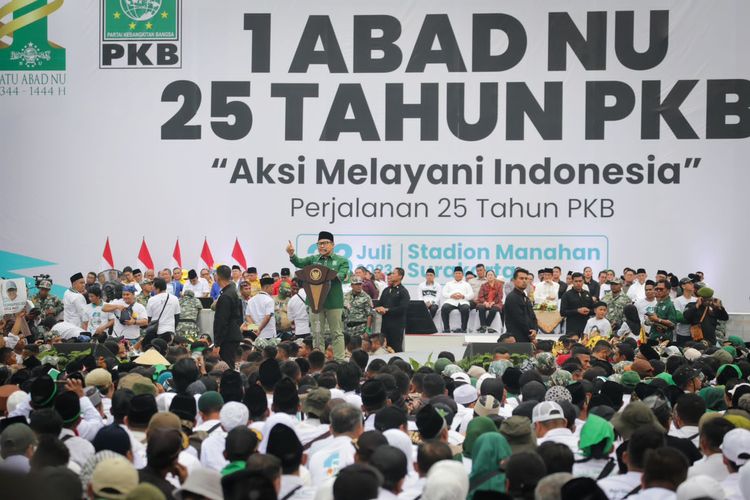 Partai Kebangkitan Bangsa (PKB) menggelar perayaan hari lahir (harlah) ke-25 di Stadion Manahan, Kota Solo, Jawa Tengah, Minggu (23/7/2023).