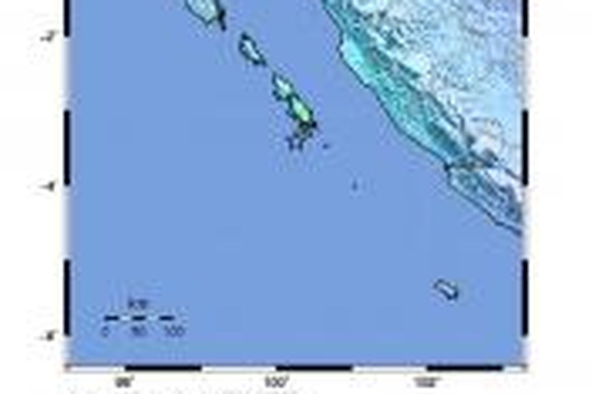 Pusat gempa di Kepulauan Mentawai (tanda bintang).