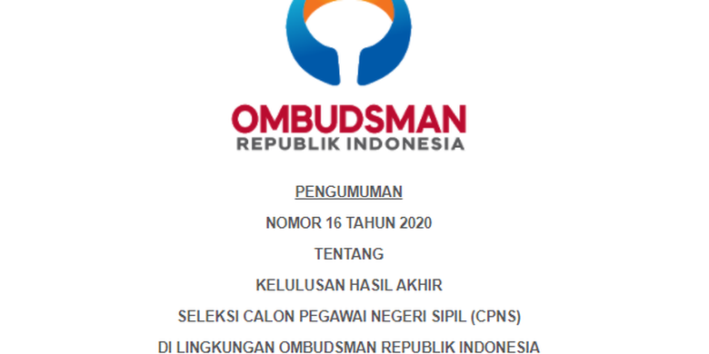 Link Pengumuman Hasil Cpns 2019 Ombudsman Cek Di Sini Halaman All Kompas Com