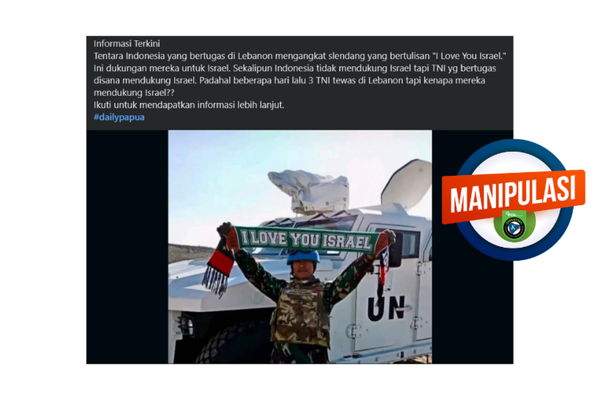 Hoaks Foto Prajurit TNI Bawa Syal 'I Love You Israel' Beredar di Media Sosial
