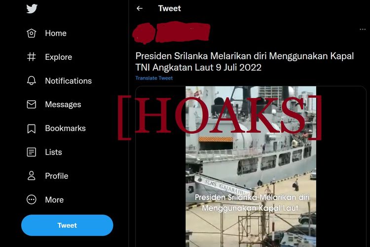 Hoaks yang menyebut Presiden Sri Lanka kabur menggunakan kapal TNI AL