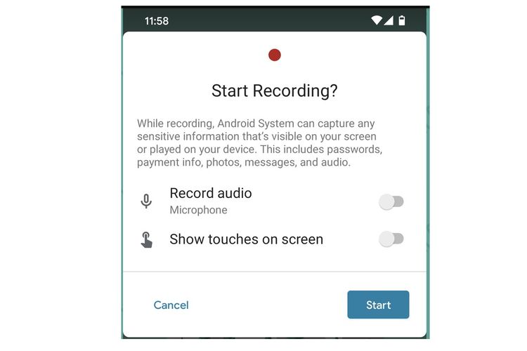 Screen recording Android 11