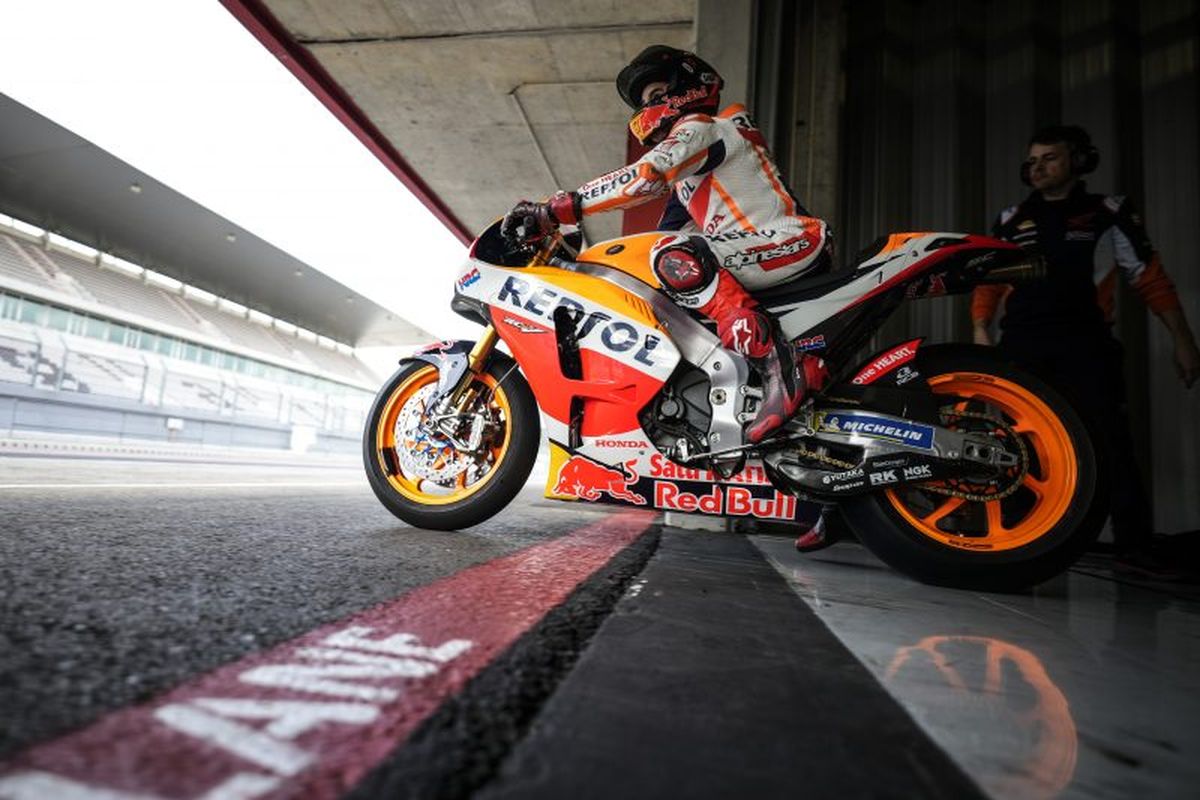 Marc Marquez latihan di Sirkuit Portimao, Portugal, menggunakan Honda RC213V-S.