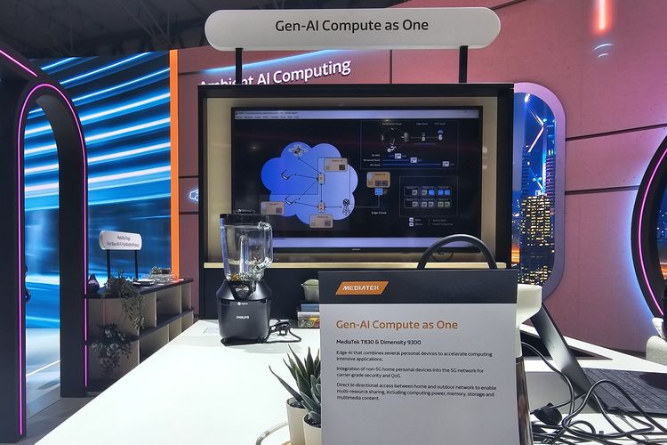 MediaTek menampilkan teknologi Gen-AI Compute di MWC 2024. Dengan teknologi ini, pengguna bisa mendistribusikan daya pemrosesan perangkat ke berbagai perangkat lainnya
