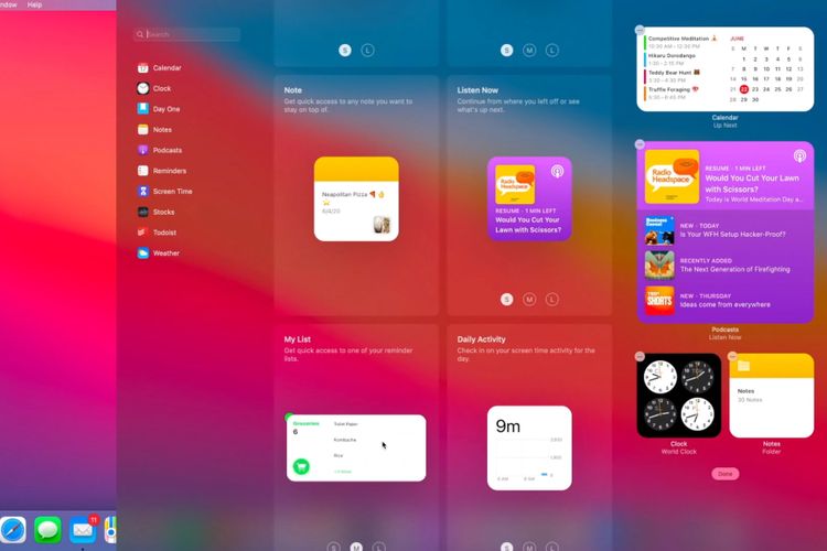 Tampilan widget di layar notifikasi pada MacOS Big Sur.