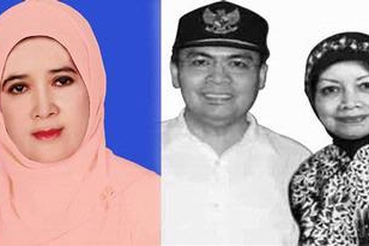 Bupati Kediri Sutrisno dengan kedua istrinya, Hj Nurlaila (kiri) dan istri pertamanya, Hj Haryanti.