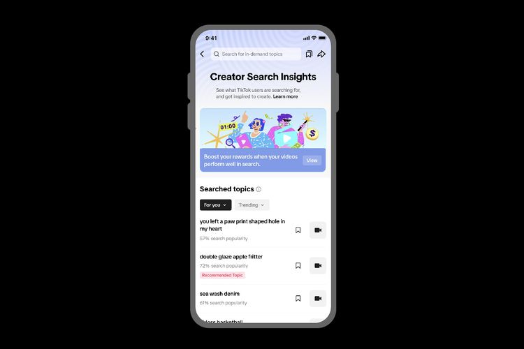 TikTok meluncurkan tools Creator Search Insights. Dengan tools ini, kreator konten bisa menganalisis pencarian yang sedang tren/viral di kalangan pengguna.
