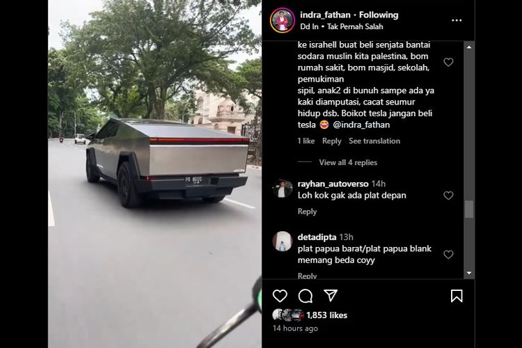 Video Tesla Cybertruck diduga pakai pelat nomor palsu