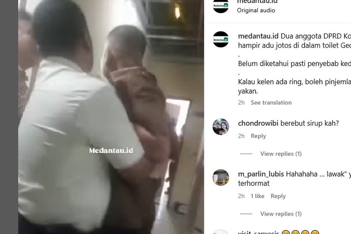 Dua anggota DPRD Medan, Sumatera Utara, berkelahi di di toilet gedung DPRD Medan, Selasa (18/3/2025).