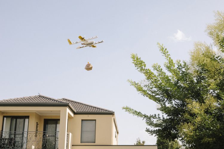 Ilustrasi pengantaran barang via drone Google di Canberra, Australia