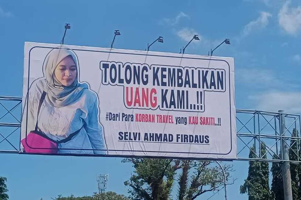 Korban penipuan dan penggelapan dengan modus perjalanan wisata total Rp 3 Miliar melapor ke Polda Sulsel hingga menagih uang kembali dengan memasang papan reklame (billboard).