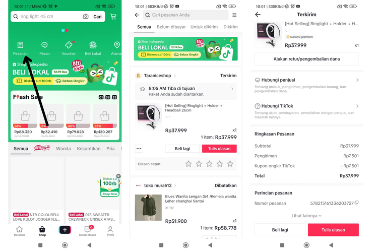 Ilustrasi cek pesanan di TikTok Shop