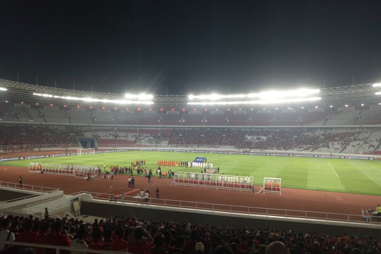 Pertandingan timnas U-19 Indonesia vs Korea Utara berlangsung di Stadion Utama Gelora Bung Karno, Jakarta pada Minggu (10/11/2019) malam.