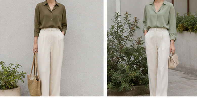 Inspirasi warna baju yang cocok dengan celana ivory, mulai dari nuansa netral, earth tone, hingga pastel agar outfit terlihat elegan.