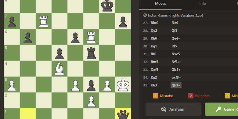 Tangkapan layar chess.com untuk melihat ulangan pertandingan catur akun Dewa_Kipas Vs GothamChess