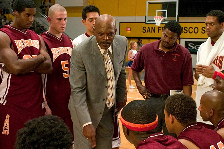 Samuel L. Jackson, Rob Brown, Robert Ri'chard, Antwon Tanner, Channing Tatum, Texas Battle, and Clyde Goins in Coach Carter (2005)