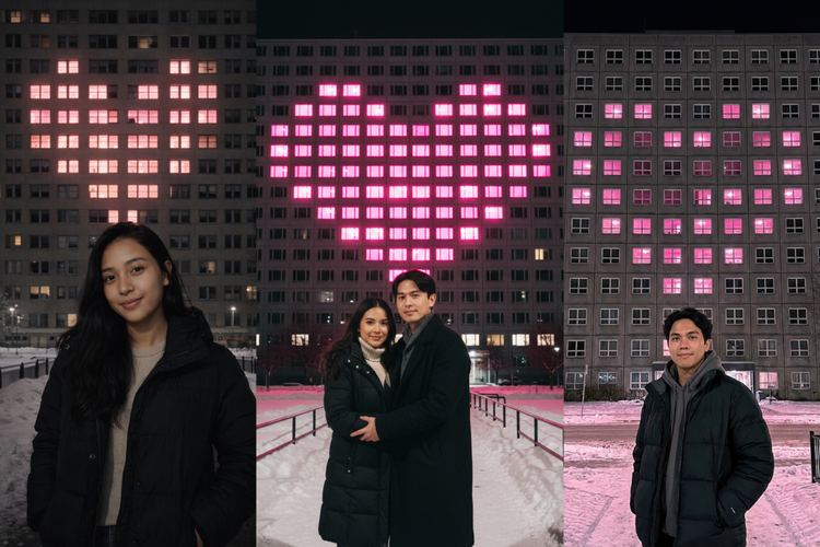 Viral di TikTok, 3 Prompt AI untuk Edit Foto Valentine Efek Lampu Gedung Bentuk Love Estetik