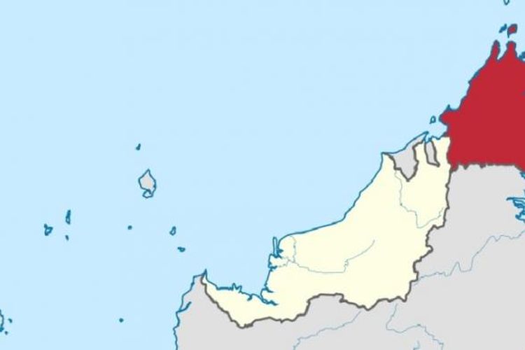 Wilayah Sabah ditunjukkan daerah yang diwarnai merah.
