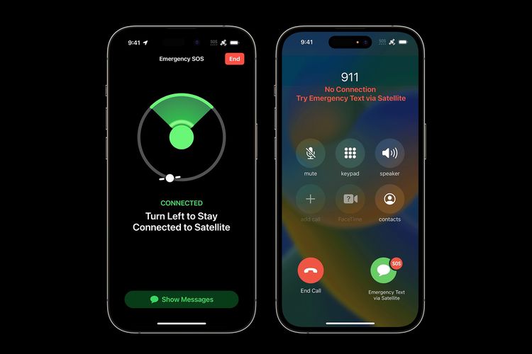 Ilustrasi fitur konektivitas satelit iPhone 14