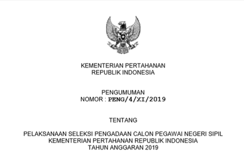 Jadwal Lengkap Seleksi CPNS 2019 di Kementerian Pertahanan